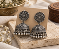 Oxidised Silver Jhumka Earrings – Traditional Floral Design