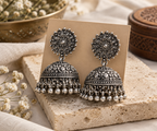 Oxidised Silver Jhumka Earrings – Traditional Floral Design