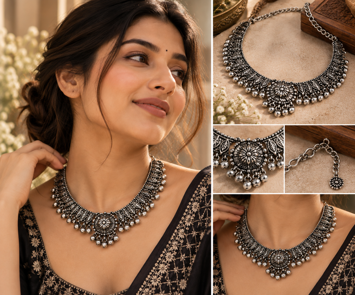Oxidised Silver Statement Necklace
