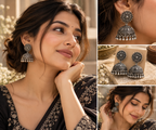 Oxidised Silver Jhumka Earrings – Traditional Floral Design