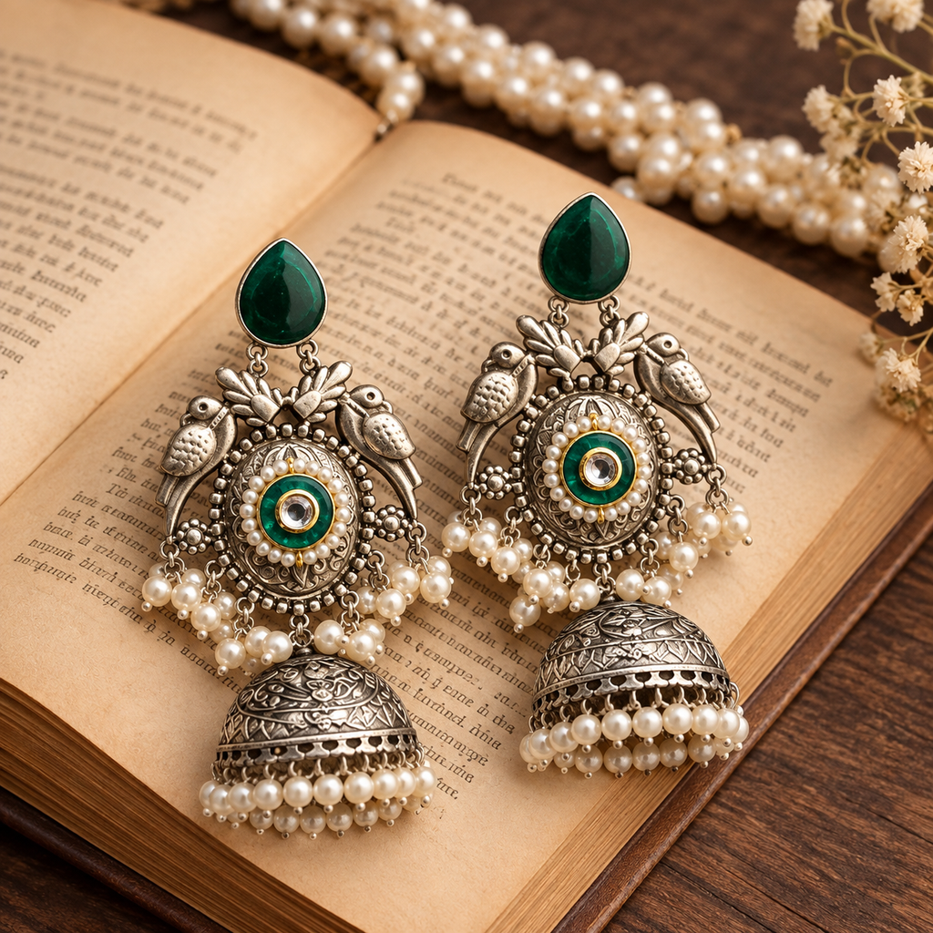 Emerald Peacock Jhumka Earrings