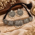 Antique Floral Oxidized Silver Choker Set