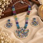 Multicolor Peacock Oxidized Silver Necklace Set
