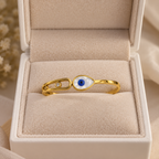 Golden Evil Eye Ring | Blue Eye Adjustable Open Band Ring