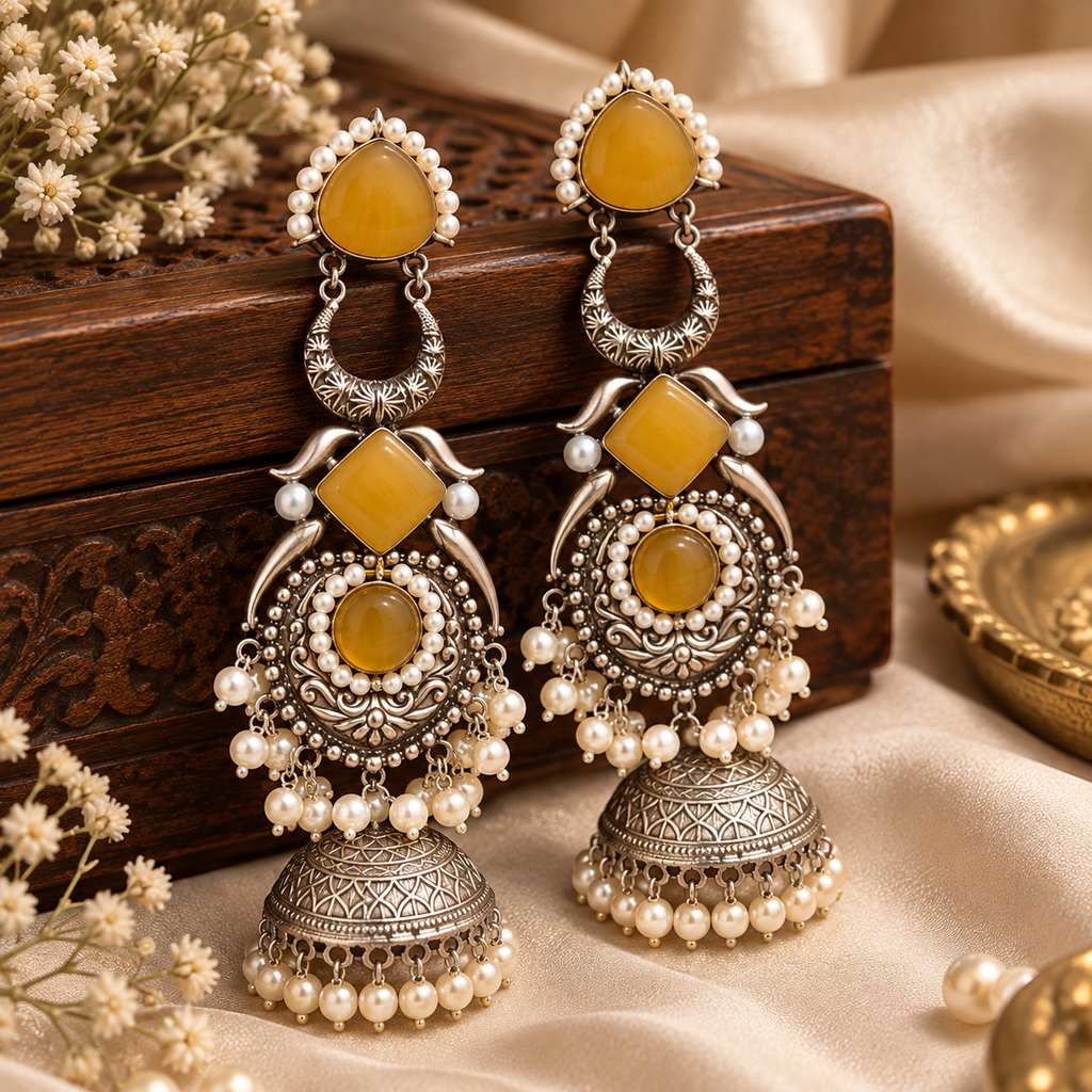 Oxidized Silver Statement Earrings
