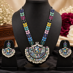 Multicolor Peacock Oxidized Silver Necklace Set