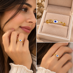 Golden Evil Eye Ring | Blue Eye Adjustable Open Band Ring